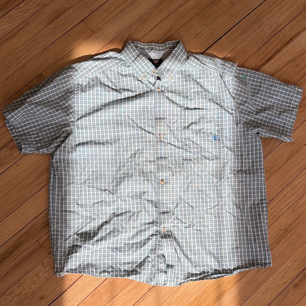 Ariat Men's Blue Green Gray and White Plaid Short Sleeve Shirt XXL